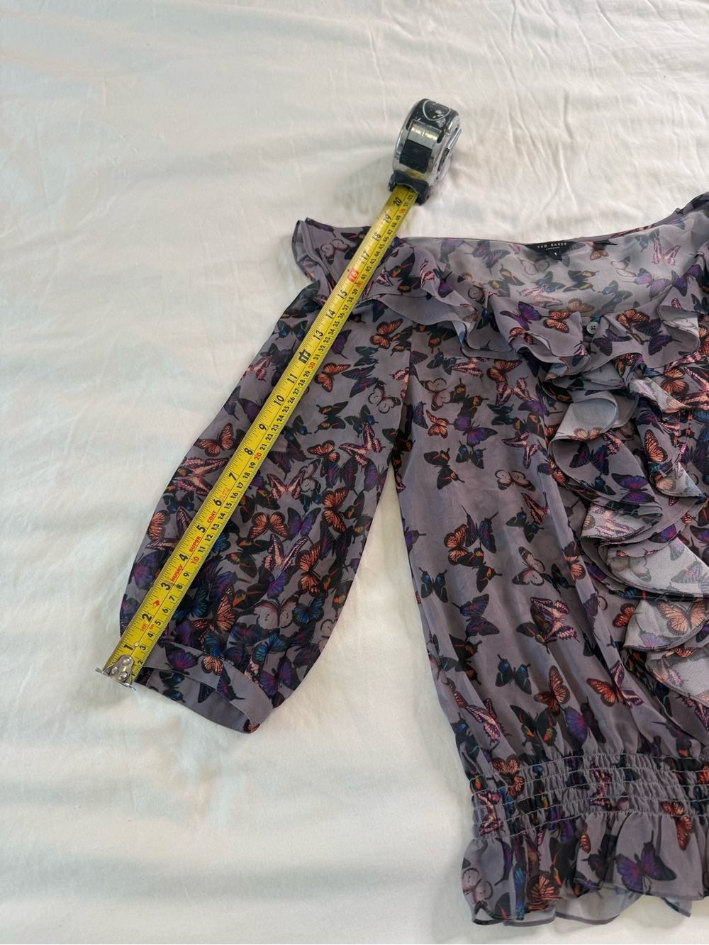 Ted Baker Butterfly Ruffle Chiffon Smocked Blouse Whimsical Balletcore Size 1 - Picture 10 of 12